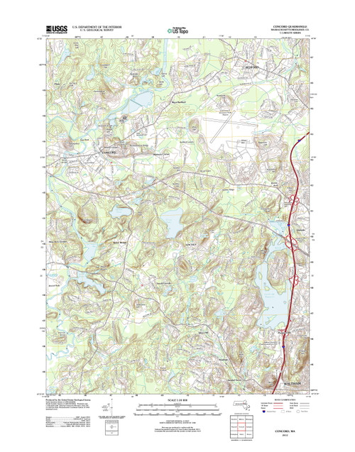 Concord, Massachusetts 2012 () USGS Old Topo Map Reprint 7x7 MA Quad