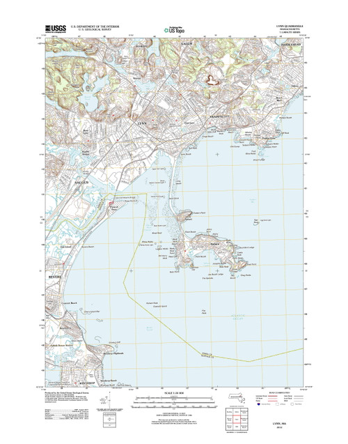 Lynn, Massachusetts 2012 () USGS Old Topo Map Reprint 7x7 MA Quad