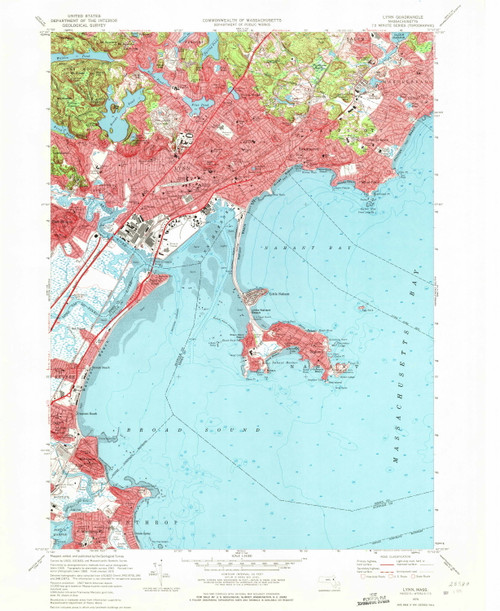 Lynn, Massachusetts 1970 (1972) USGS Old Topo Map Reprint 7x7 MA Quad 350257