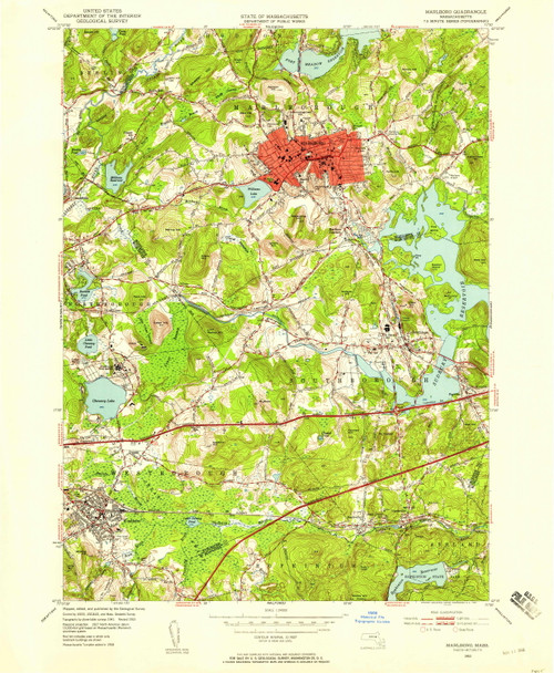 Marlboro, Massachusetts 1953 (1958) USGS Old Topo Map Reprint 7x7 MA Quad 350277