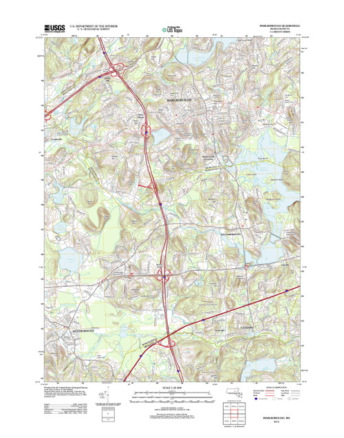 Marlborough, Massachusetts 2012 () USGS Old Topo Map Reprint 7x7 MA Quad