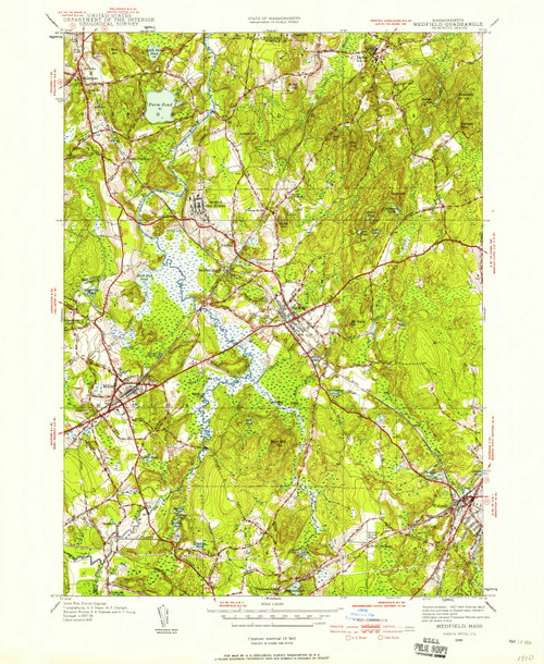 Medfield, Massachusetts 1945 (1958) USGS Old Topo Map Reprint 7x7 MA Quad 350284