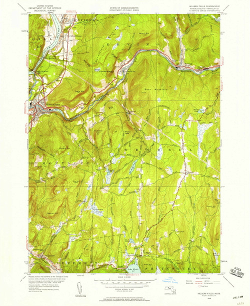 Millers Falls, Massachusetts 1948 (1958) USGS Old Topo Map Reprint 7x7 MA Quad 350295