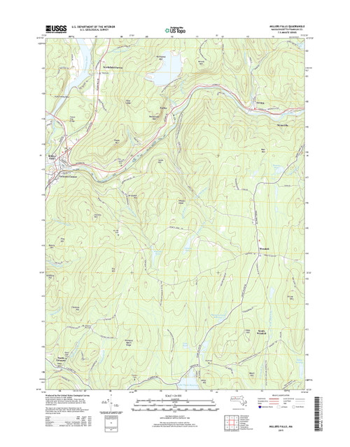 Millers Falls, Massachusetts 2015 () USGS Old Topo Map Reprint 7x7 MA Quad