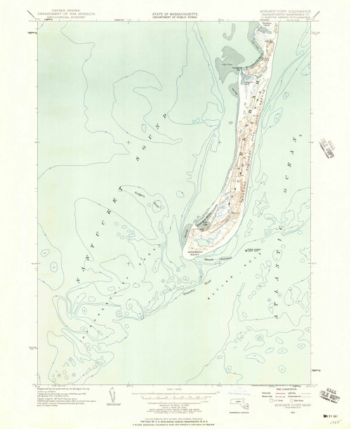 Monomoy Point, Massachusetts 1953 (1957) USGS Old Topo Map Reprint 7x7 MA Quad 350299