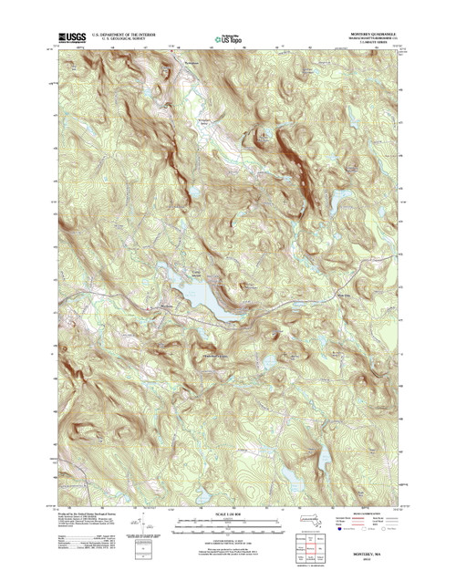 Monterey, Massachusetts 2012 () USGS Old Topo Map Reprint 7x7 MA Quad