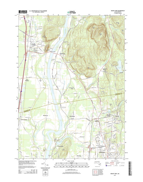 Mount Toby, Massachusetts 2015 () USGS Old Topo Map Reprint 7x7 MA Quad