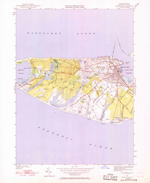 Nantucket, Massachusetts 1951 (1968) USGS Old Topo Map Reprint 7x7 MA Quad 350338