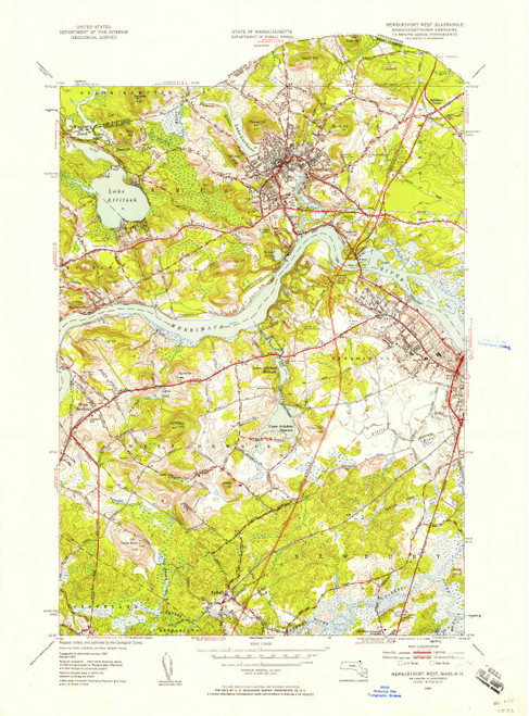 Newburyport West, Massachusetts 1952 (1958) USGS Old Topo Map Reprint 7x7 MA Quad 350368