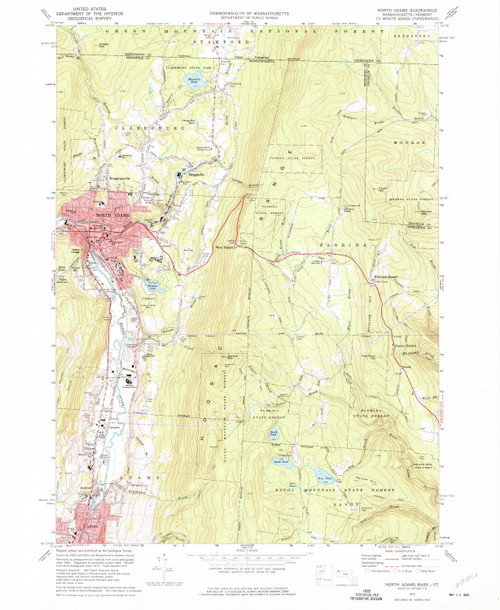 North Adams, Massachusetts 1973 (1975) USGS Old Topo Map Reprint 7x7 MA Quad 350384