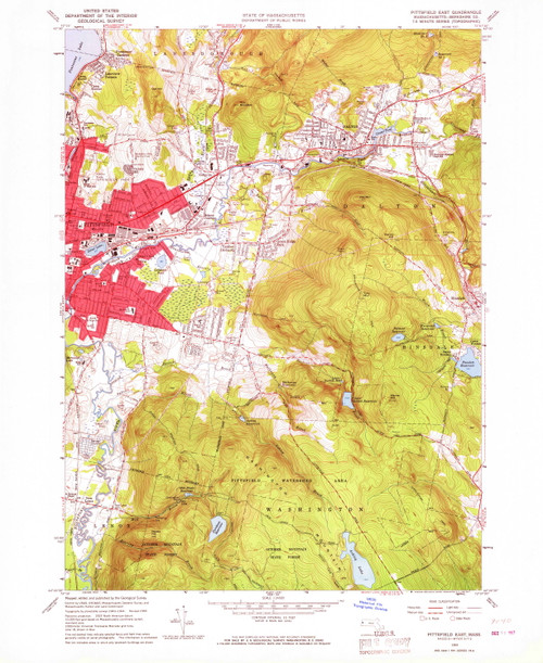 Pittsfield East, Massachusetts 1959 (1967) USGS Old Topo Map Reprint 7x7 MA Quad 350460
