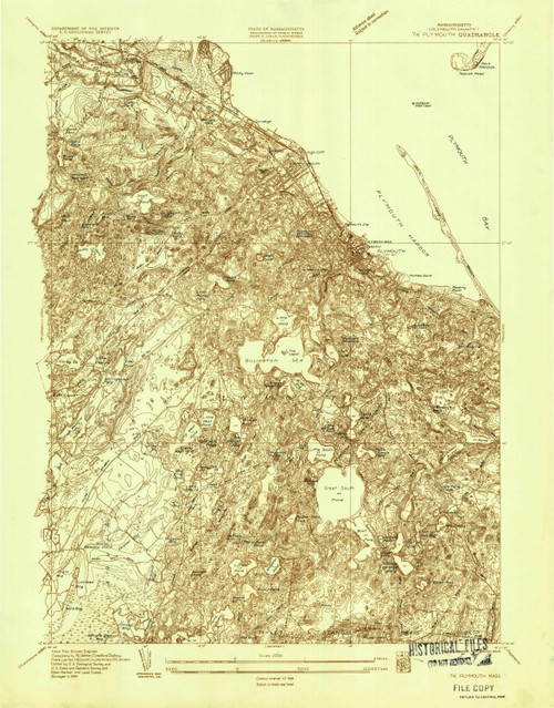 Plymouth, Massachusetts 1934 () USGS Old Topo Map Reprint 7x7 MA Quad 350473