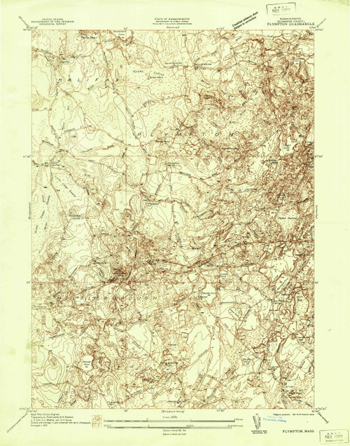 Plympton, Massachusetts 1937 () USGS Old Topo Map Reprint 7x7 MA Quad 350480