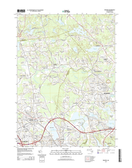 Reading, Massachusetts 2015 () USGS Old Topo Map Reprint 7x7 MA Quad