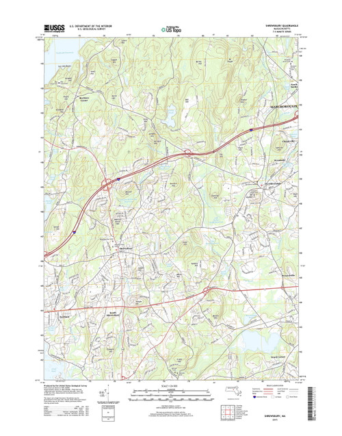 Shrewsbury, Massachusetts 2015 () USGS Old Topo Map Reprint 7x7 MA Quad