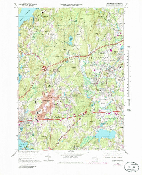 Shrewsbury, Massachusetts 1969 (1986) USGS Old Topo Map Reprint 7x7 MA Quad 350558