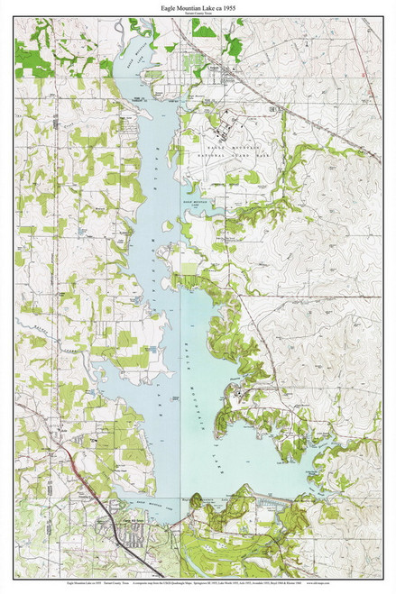Eagle Mountain Lake 1955-1960 - Custom USGS Old Topo Map - Texas
