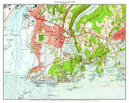 East Haven Seacoast - West Silver Sands Momauguin Beach - 7x7 Coast 11 1954-1954 - Custom USGS Old Topo Map - Connecticut