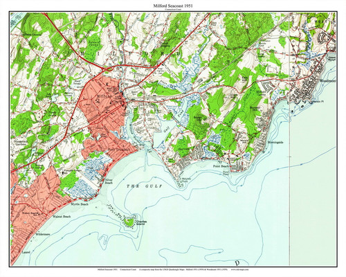 Milford Seacoast - Charles Island - Welches Point - Silver Beach - 7x7 Coast 9 1951 - Custom USGS Old Topo Map - Connecticut