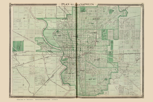 Indianapolis 1876 Baskin - Old Map Reprint - Indiana Cities