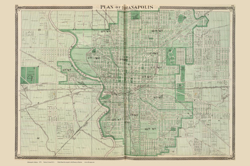 Indianapolis 1876 Baskin - Old Map Reprint - Indiana Cities