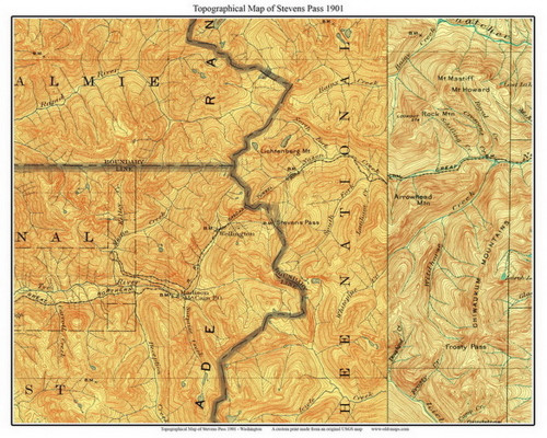Stevens Pass 1901 - Custom USGS Old Topo Map - Washington State 30 x 30