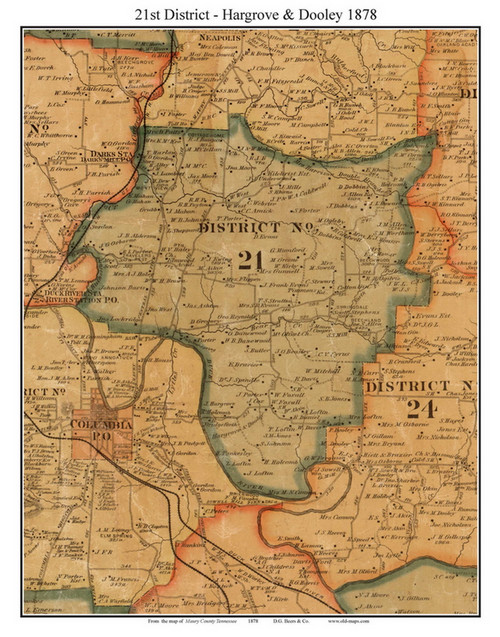 District No. 21 - Hargrove & Dooley, Tennessee 1878 Old Town Map Custom Print Maury Co.