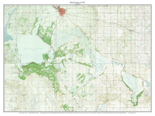 Devils Lake 1951 - Custom USGS Old Topo Map - North Dakota