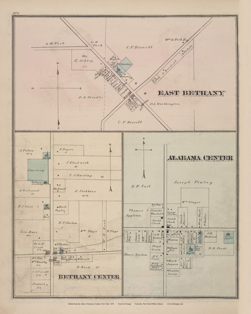 Bethany, Alabama Center #052 - New York 1876 - Old Town Map Reprint - Genesee Co. Atlas