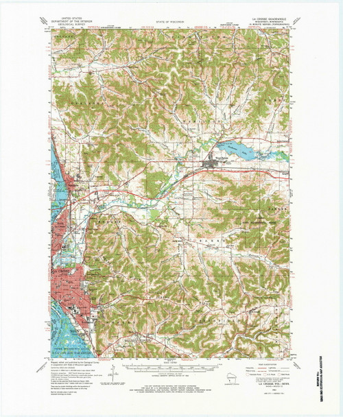 La Crosse, Wisconsin 1963 (1984) USGS Old Topo Map Reprint 15x15 WI Quad 802837