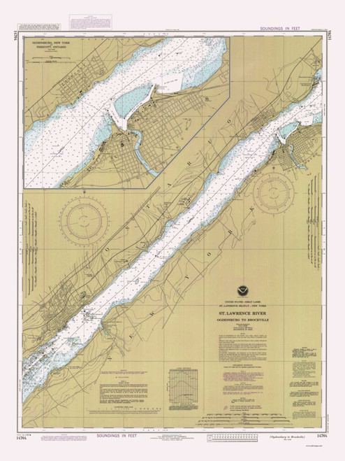 Ogdensburg to Brockville 1985 St Lawrence River Nautical Chart Reprint 14 Great Lakes