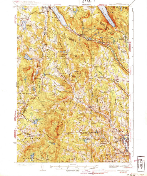 Lyndonville, Vermont 1939 () USGS Old Topo Map Reprint 15x15 VT Quad 338048