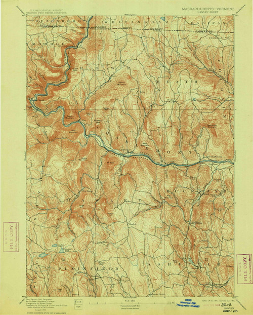 Hawley, Massachusetts 1894 (1913) USGS Old Topo Map Reprint 15x15 VT Quad 352782