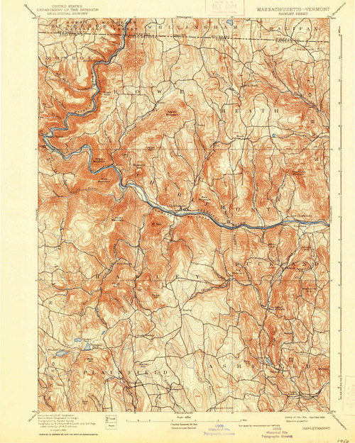Hawley, Massachusetts 1894 (1938) USGS Old Topo Map Reprint 15x15 VT Quad 352785