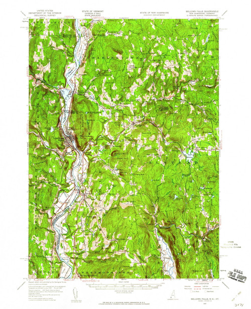 Bellows Falls, New Hampshire 1957 (1960) USGS Old Topo Map Reprint 15x15 VT Quad 329947