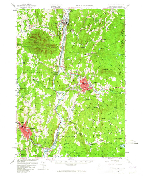 Claremont, New Hampshire 1957 (1965) USGS Old Topo Map Reprint 15x15 VT Quad 329963