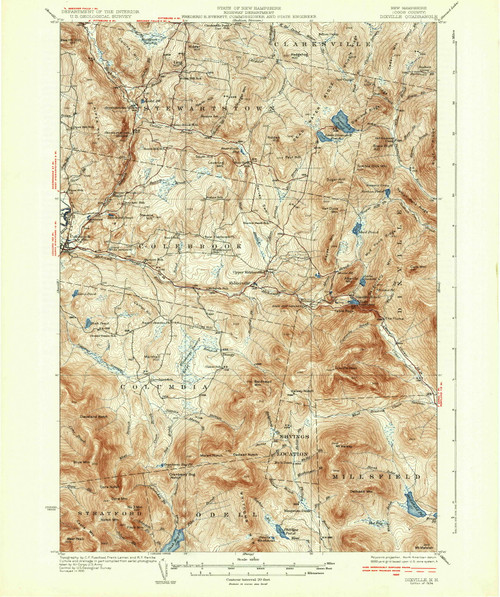 Dixville, New Hampshire 1934 () USGS Old Topo Map Reprint 15x15 VT Quad 460043