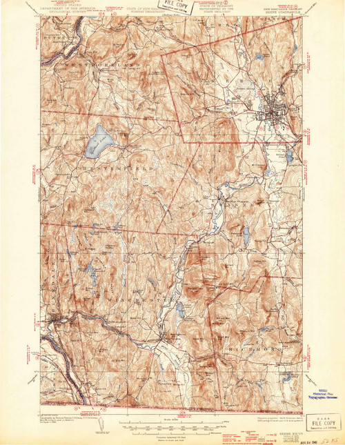 Keene, New Hampshire 1935 (1946) USGS Old Topo Map Reprint 15x15 VT Quad 330119