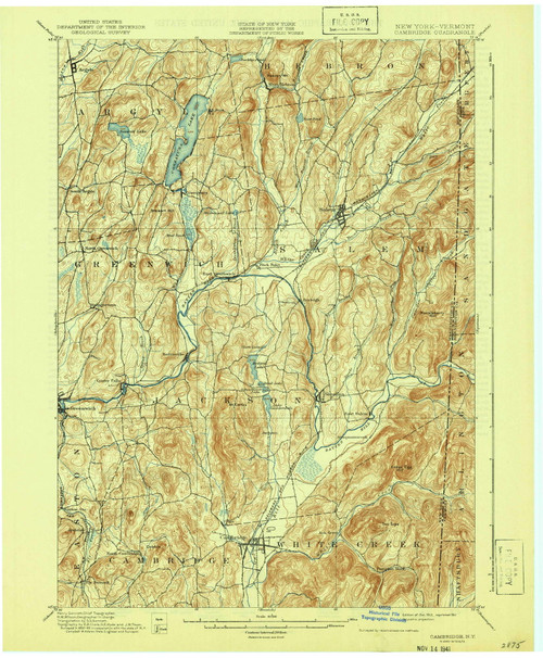 Cambridge, New York 1901 (1941) USGS Old Topo Map Reprint 15x15 VT Quad 123152