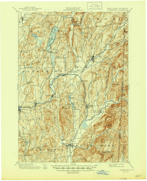 Cambridge, New York 1901 (1945) USGS Old Topo Map Reprint 15x15 VT Quad 123157