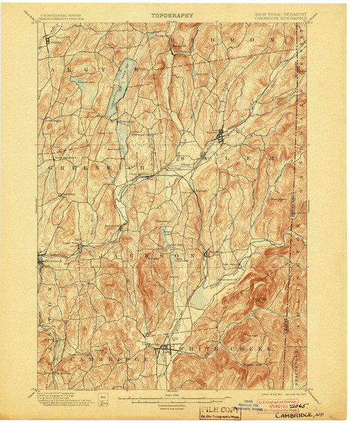 Cambridge, New York 1901 (1905) USGS Old Topo Map Reprint 15x15 VT Quad 140403