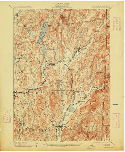 Cambridge, New York 1901 (1913) USGS Old Topo Map Reprint 15x15 VT Quad 140405