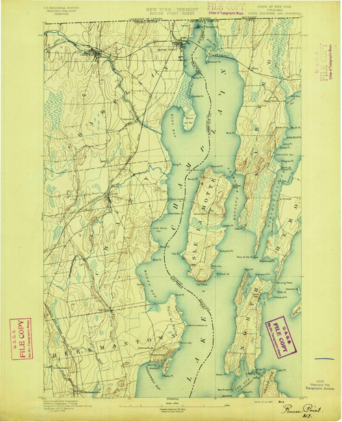Rouse Point, New York 1895 () USGS Old Topo Map Reprint 15x15 VT Quad 148367