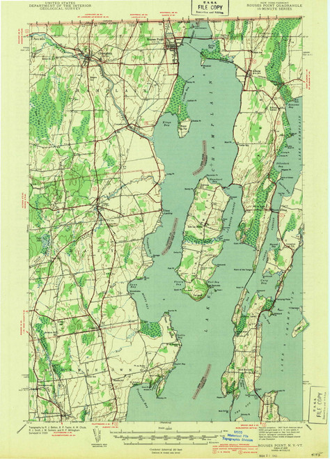 Rouses Point, New York 1943 () USGS Old Topo Map Reprint 15x15 VT Quad 129243