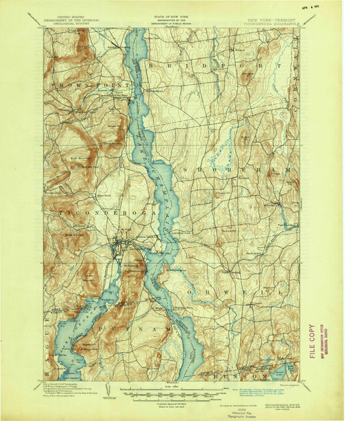 Ticonderoga, New York 1902 (1945) USGS Old Topo Map Reprint 15x15 VT Quad 140035