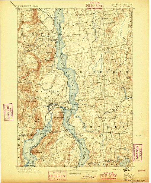 Ticonderoga, New York 1896 () USGS Old Topo Map Reprint 15x15 VT Quad 144321