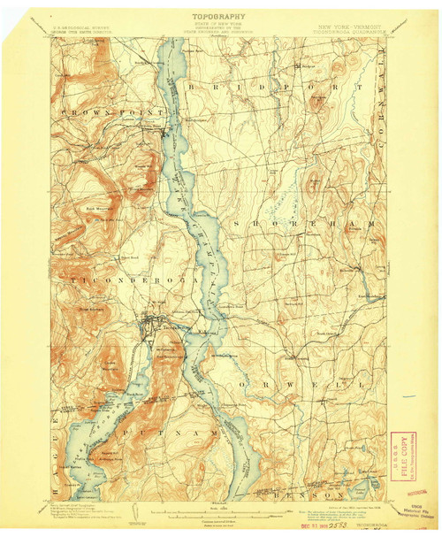 Ticonderoga, New York 1902 (1908) USGS Old Topo Map Reprint 15x15 VT Quad 144326