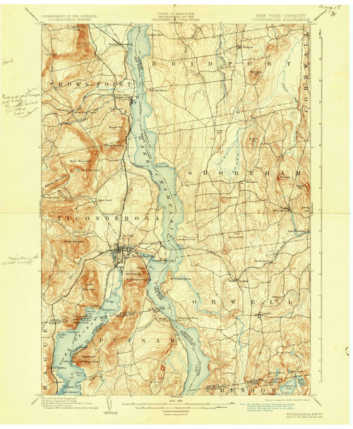 Ticonderoga, New York 1902 (1930) USGS Old Topo Map Reprint 15x15 VT Quad 144329