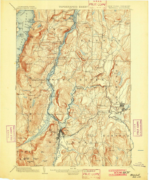 Whitehall, New York 1902 () USGS Old Topo Map Reprint 15x15 VT Quad 144479