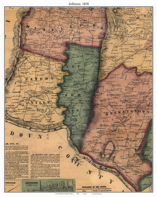 Jefferson, Maryland 1858 Old Town Map Custom Print - Frederick Co.